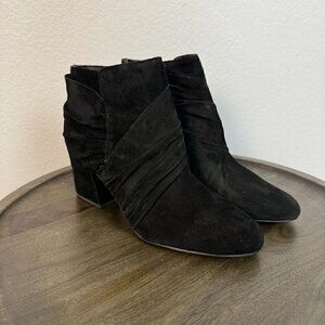 Franco Sarto Odelia Ankle Boots Suede Leather Side Zipper Block Heel Black 8.5M